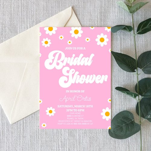 Pink Retro Daisy Flower Bridal Shower Invitation