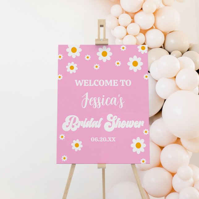 Pink Retro Daisy Flower Bridal Shower Welcome Sign (Creator Uploaded)