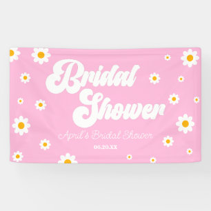Pink Retro Daisy Flower Floral Bridal Shower Banner