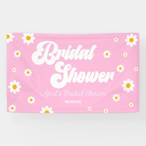 Pink Retro Daisy Flower Floral Bridal Shower Banner