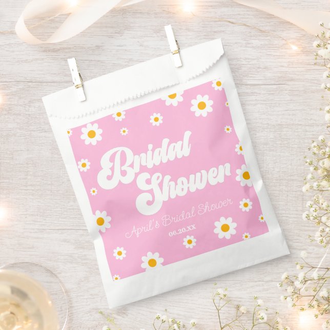 Pink Retro Daisy Flower Floral Bridal Shower Favor Bag (Clipped)