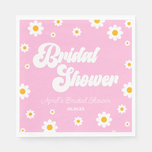 Pink Retro Daisy Flower Floral Bridal Shower Napkins