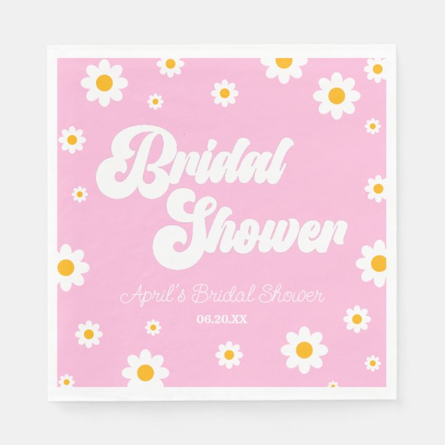 Pink Retro Daisy Flower Floral Bridal Shower Napkins (Front)