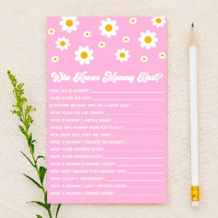 Pink Retro Daisy Who Knows Mommy Baby Shower Game Stationery