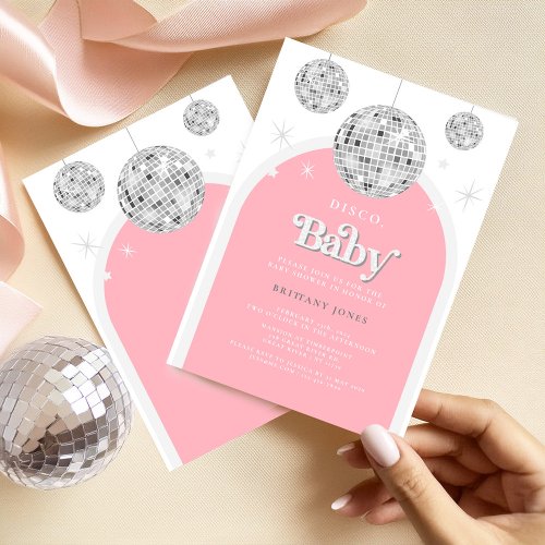 Pink Retro Disco BABY Baby Shower Invitation