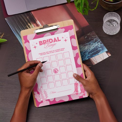 Pink Retro Disco Bridal Shower Bingo Game Cards