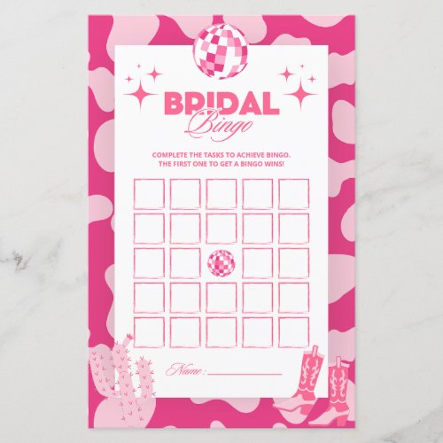 Pink Retro Disco Bridal Shower Bingo Game Cards