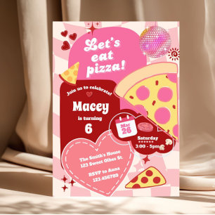 Pink Retro Disco Girl Pizza Party Colorful  Invitation
