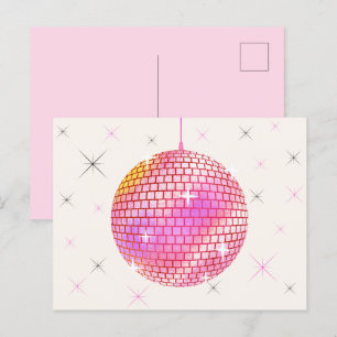 Pink retro disco lights postcard