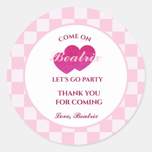 Pink Retro Doll Birthday Classic Round Sticker