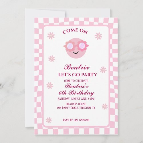 Pink Retro Doll Birthday Invitation