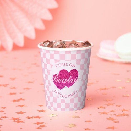 Pink Retro Doll Birthday Paper Cups