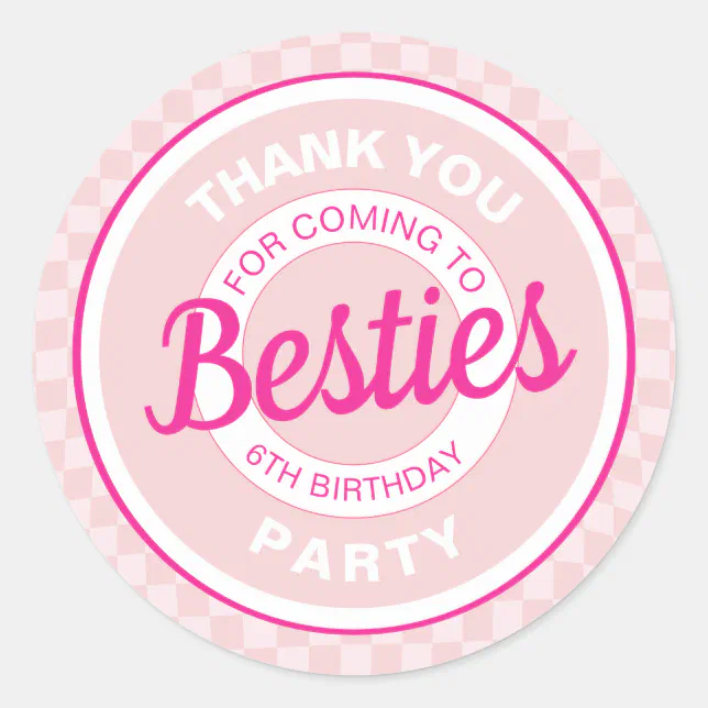 Pink Retro Doll Lets Go Party Birthday Classic Round Sticker | Zazzle
