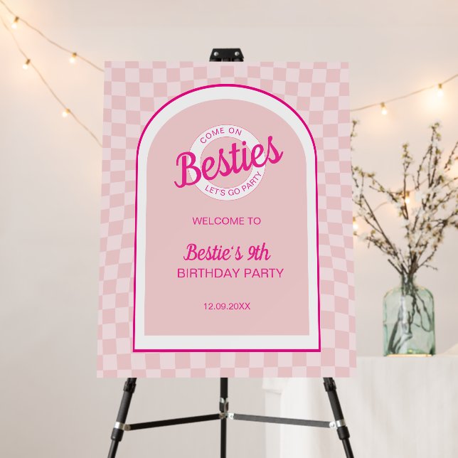 Pink Retro Doll Lets Go Party Birthday  Foam Board (In Situ (Stand))