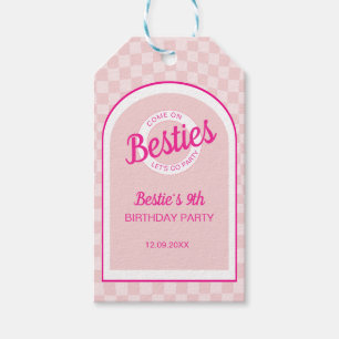 Pink Retro Doll Lets Go Party Birthday Gift Tags