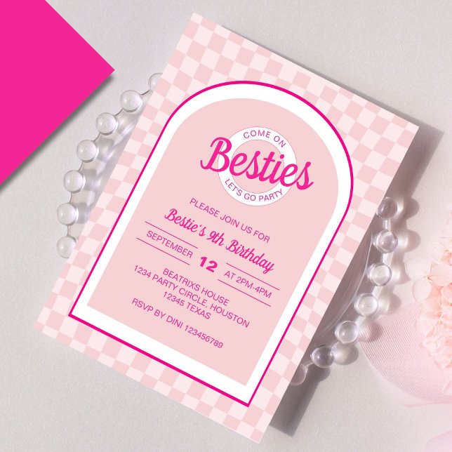 Pink Retro Doll Lets Go Party Birthday Invitation (Creator Uploaded)