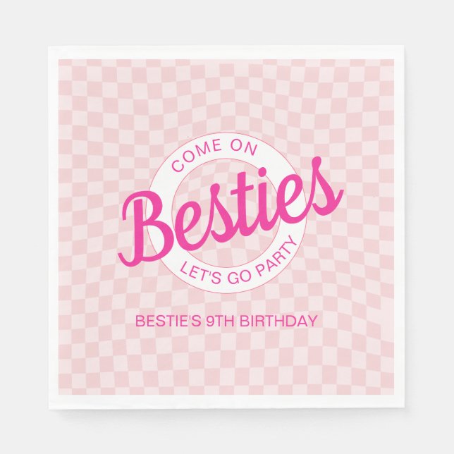 Pink Retro Doll Lets Go Party Birthday  Napkins (Front)