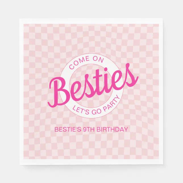 Pink Retro Doll Lets Go Party Birthday Napkins | Zazzle