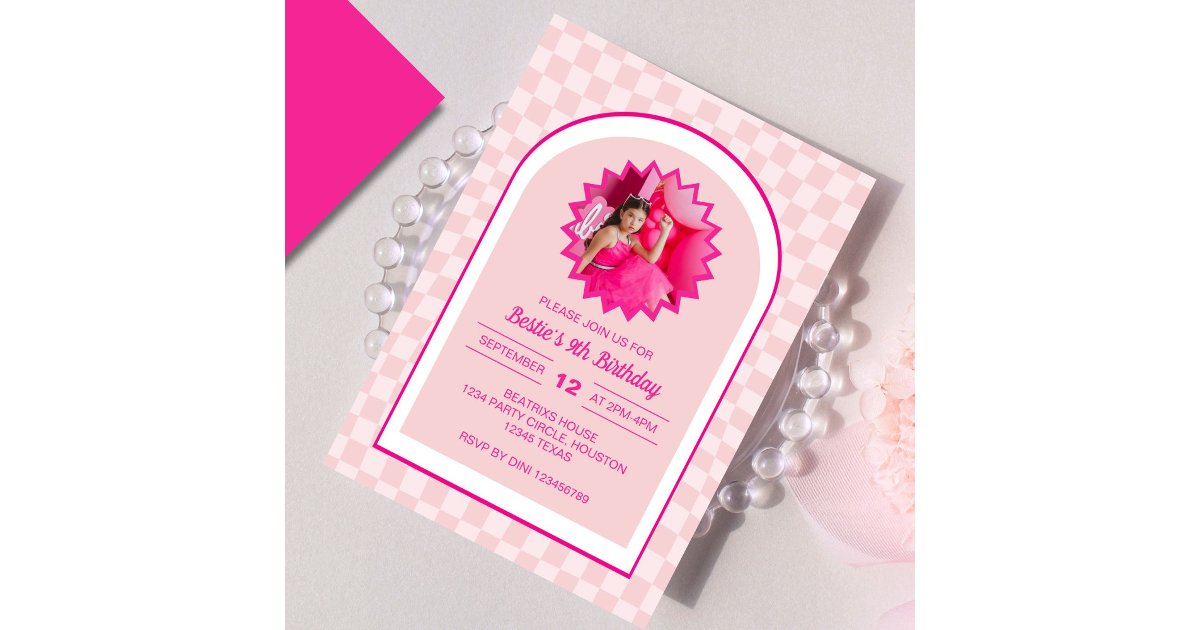 Pink Retro Doll Lets Go Party Birthday Photo Invitation | Zazzle