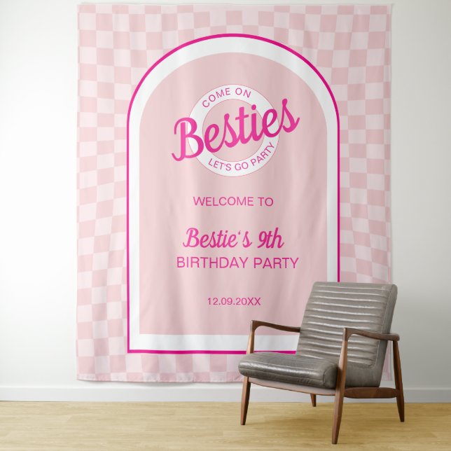 Pink Retro Doll Lets Go Party Birthday  Tapestry (In Situ)