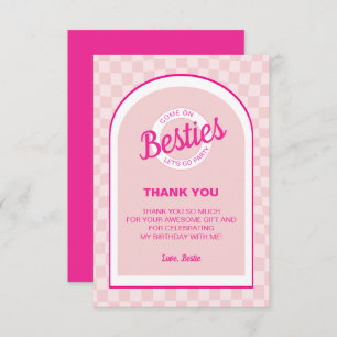 Pink Retro Doll Lets Go Party Birthday  Thank You Card