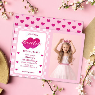 Pink Retro Doll Photo Birthday Invitation