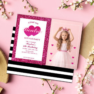 Pink Retro Doll Photo Birthday Invitation