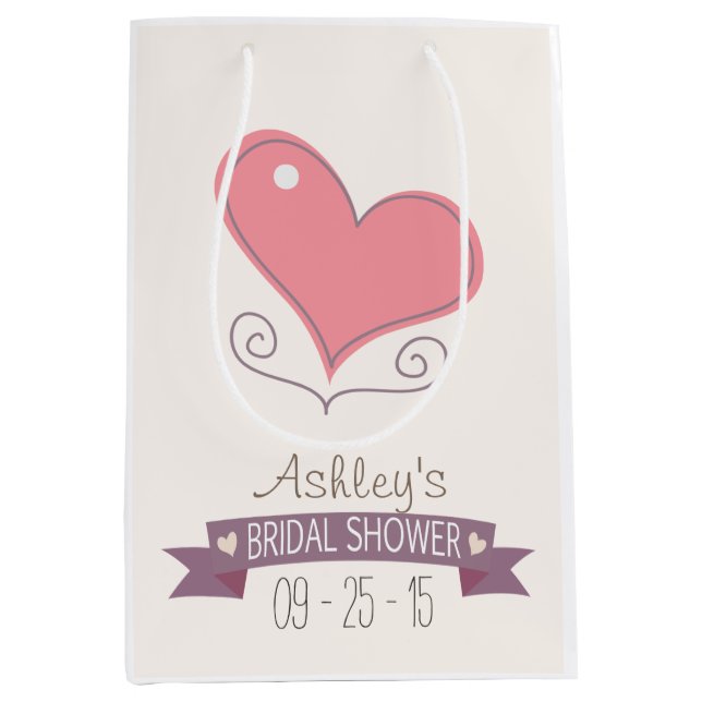 Pink Retro Doodle Heart Bridal Shower Medium Gift Bag (Front)