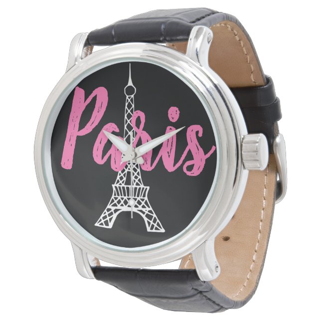 Pink Retro Eiffel Tower Paris Women's Watch (Angled)