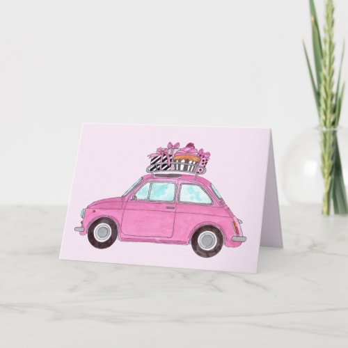 Pink Retro Fiat 500 Topolino Card