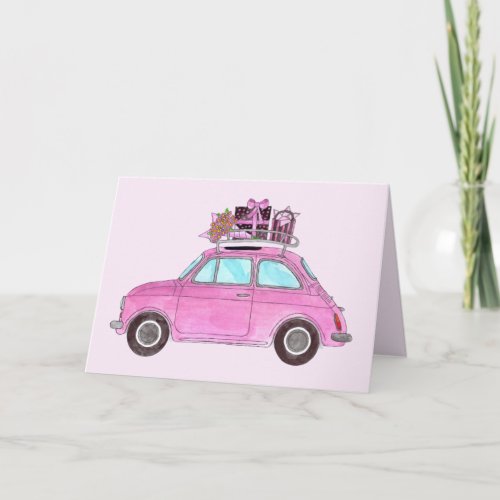 Pink Retro Fiat 500 Topolino Card