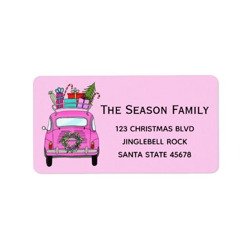 Pink Retro Fiat 500 with Christmas Gifts Label