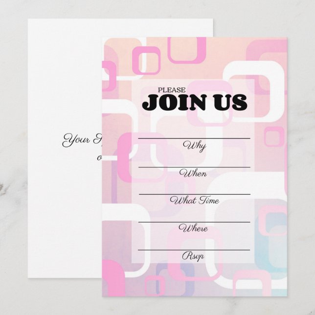 Pink Retro Fill In Multi Purpose Invitation (Front/Back)