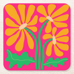 Pink Retro Floral Coaster