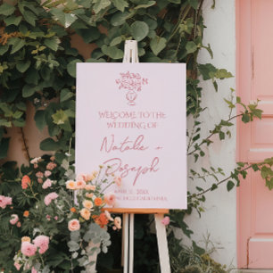 Pink Retro Floral Garden Party Wedding Welcome  Foam Board
