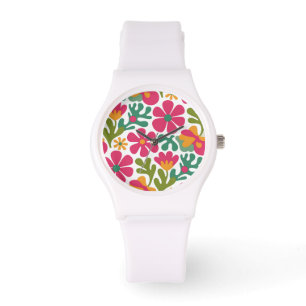 Pink Retro Floral Groovy Pattern Watch