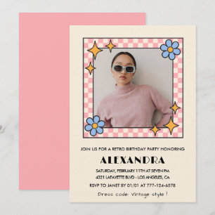 Pink Retro Floral Photo 38th birthday invitation