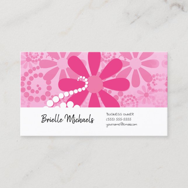 Pink Retro Flower Owner Business Card (Front)