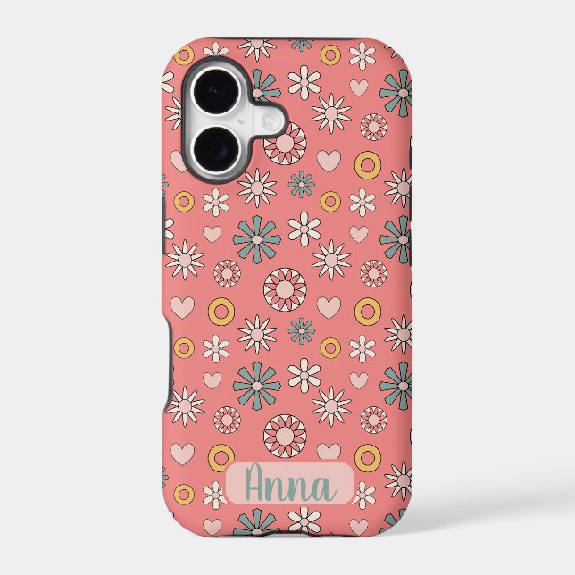 Pink Retro Flower Pattern  Iphone Case (Back)