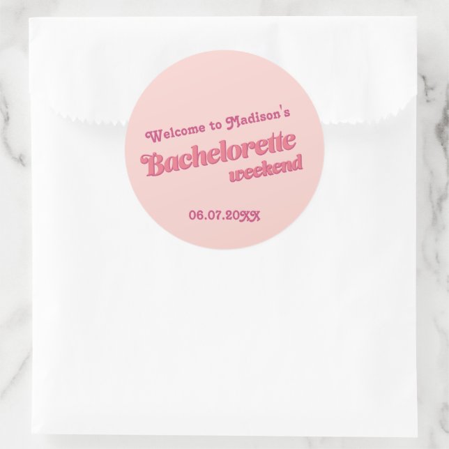Pink Retro Font Bachelorette Favor Labels (Bag)