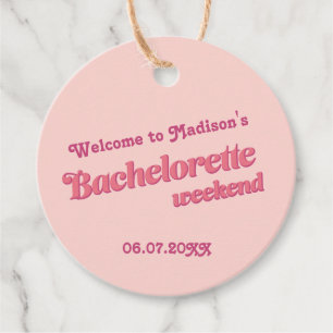 Pink Retro Font Bachelorette Favor Tags