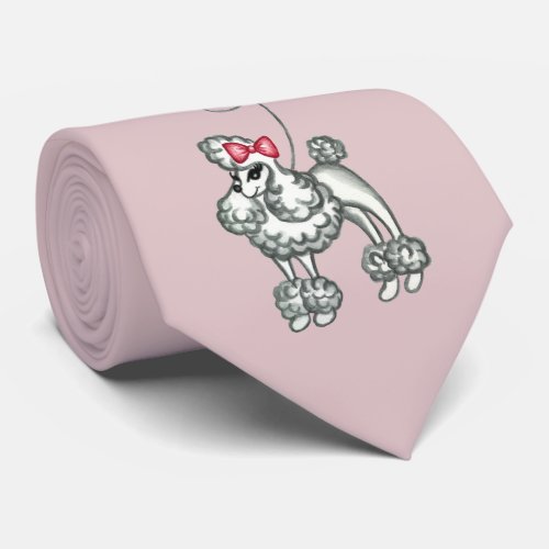 Pink Retro French Poodle Tie