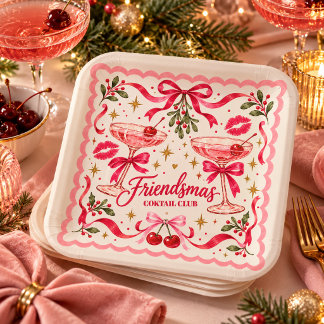 Pink Retro Friendsmas Custom Cocktail Party Paper Plates