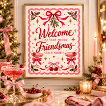 Pink Retro Friendsmas Merry Girls Night Welcome