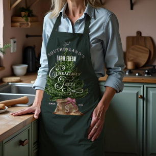 Pink Retro Fun Vintage Farm Fresh Tree Monogram Apron