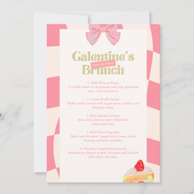 Pink retro Galentine's Brunch Menu Card (Front)