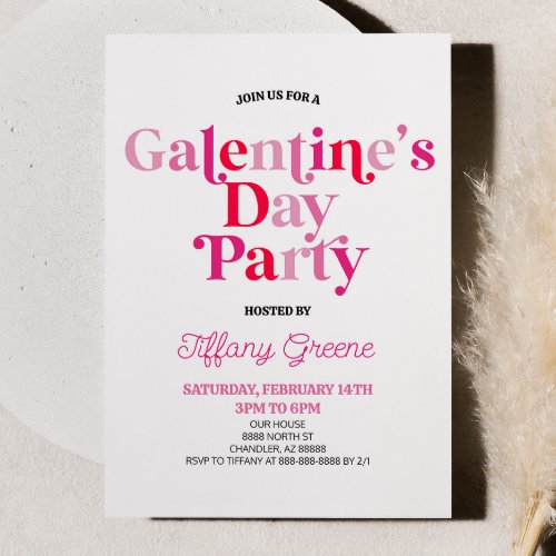 Pink Retro Galentines Valentines Day Party Invitation