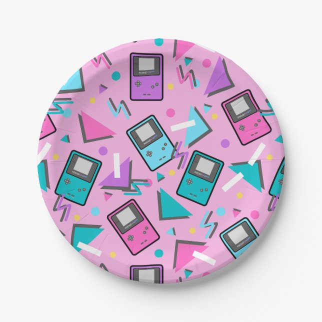 Pink Retro Gaming Paper Plates (Front)