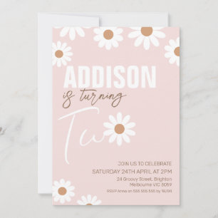 Pink Retro Girls Daisy 2nd Birthday Invitation