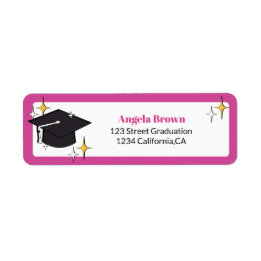 Pink retro graduation cap star graduation  label